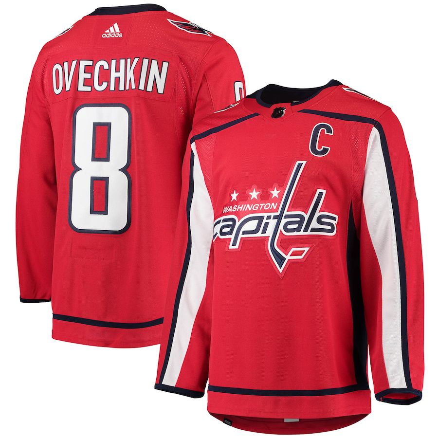 Men Washington Capitals 8 Alexander Ovechkin adidas Red Home Captain Patch Primegreen Authentic Pro Player NHL Jersey
